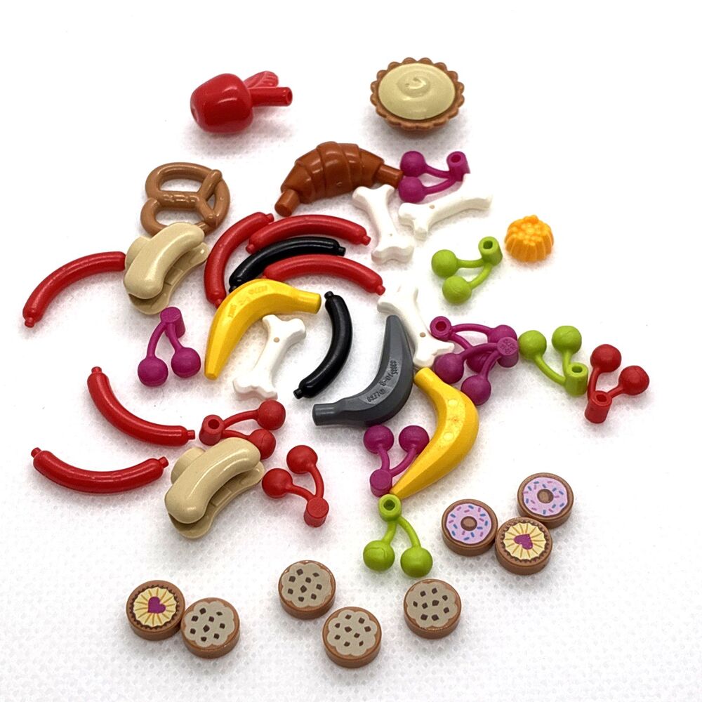 LEGO Parts Minifig Food Assorted Lot QTY 40 Pie Bread Hot Dog Cookies Fruit